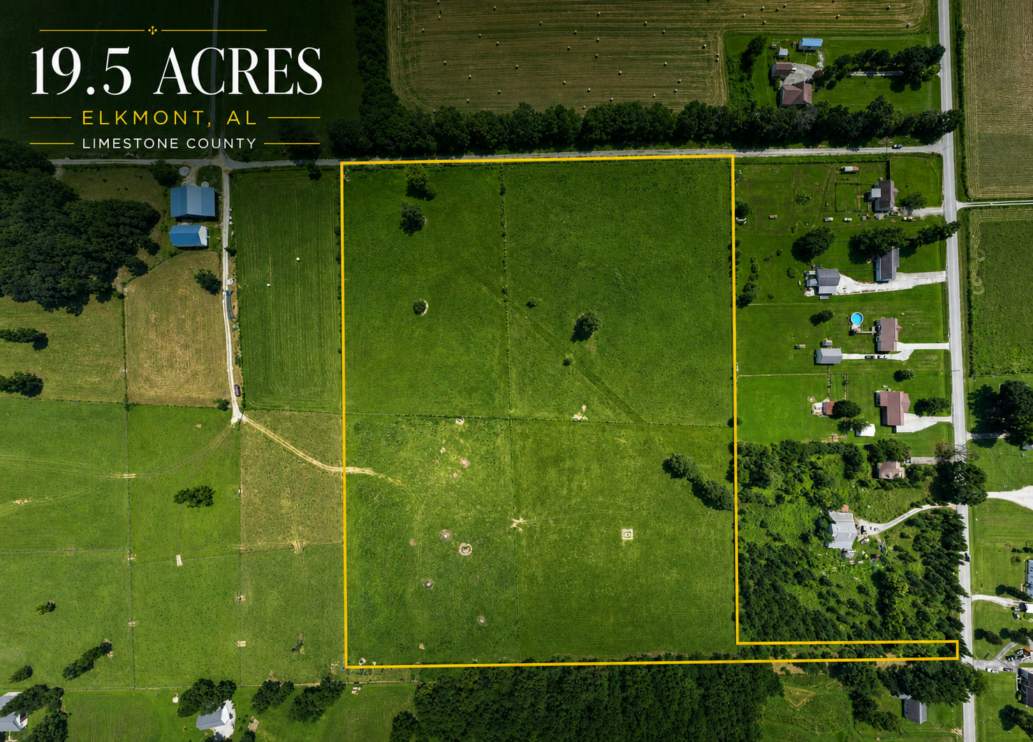 Top-down aerial parcel view with illustrative yellow outline